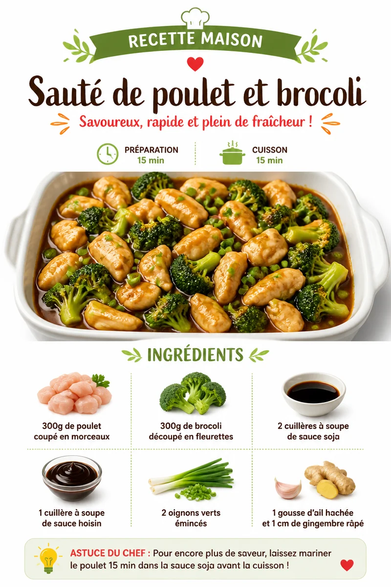Sauté de poulet avec brocoli frais, plat coloré et délicieux