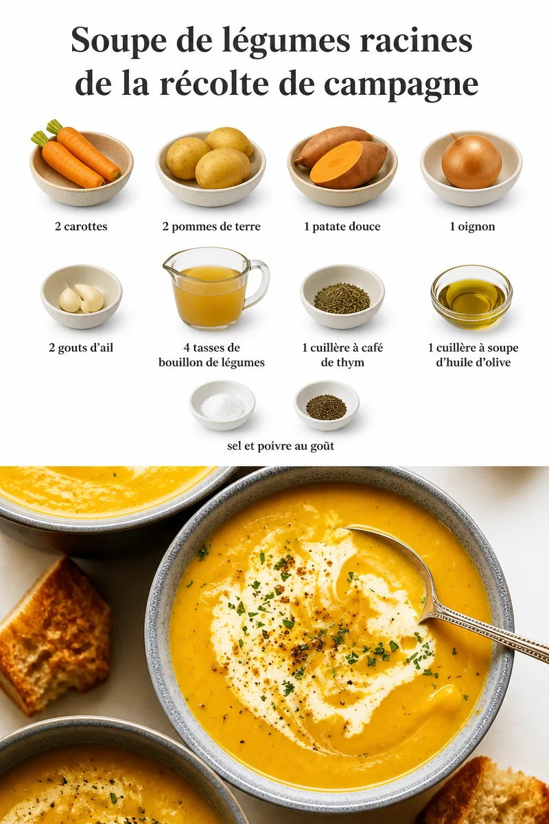 Soupe de légumes racines faite maison avec des ingrédients frais