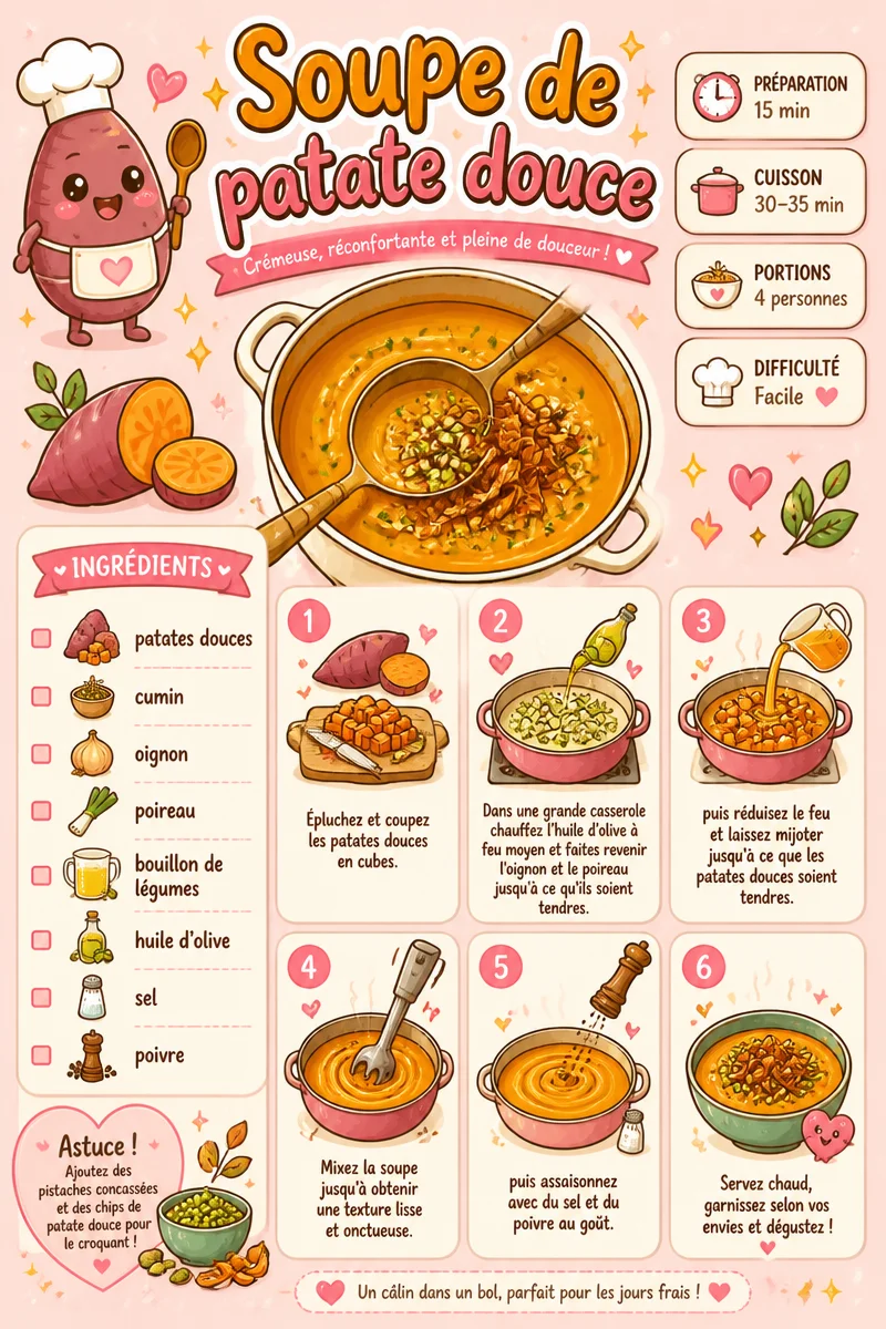 Soupe crémeuse de patate douce servie dans un bol
