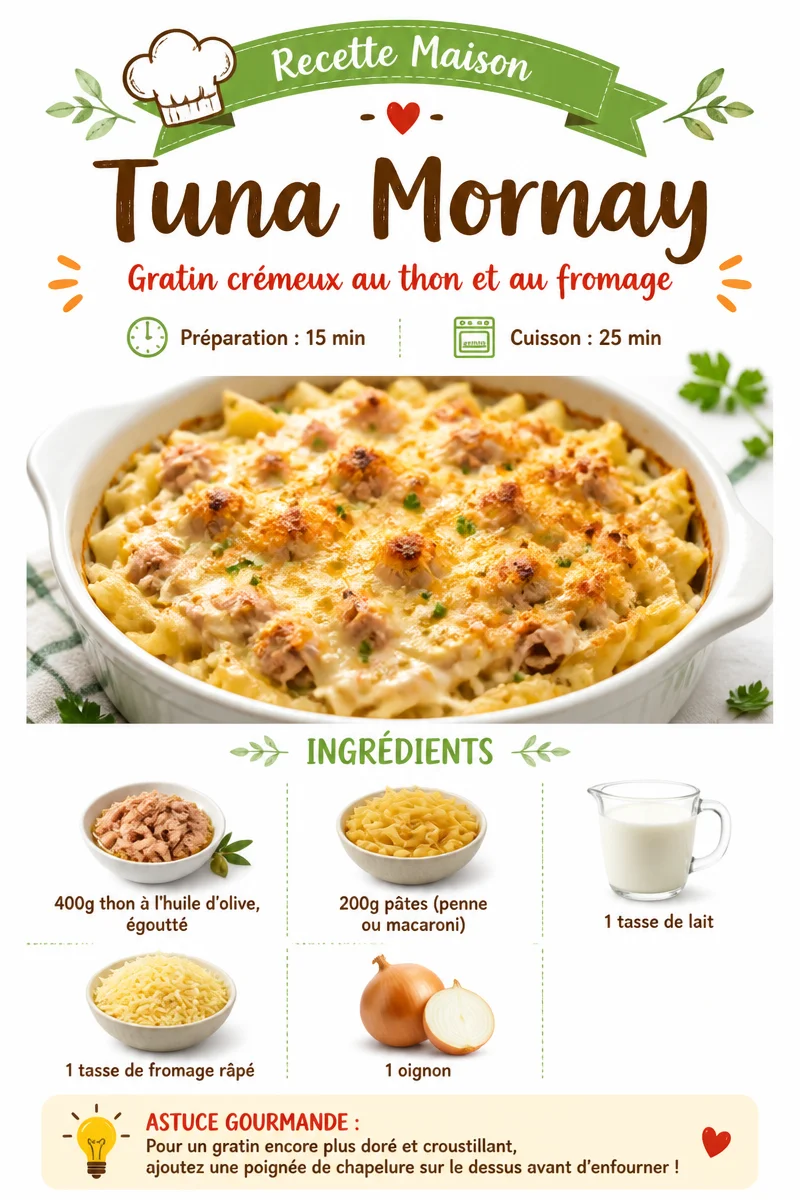 Plat de Tuna Mornay crémeux avec du thon, des pâtes et du fromage