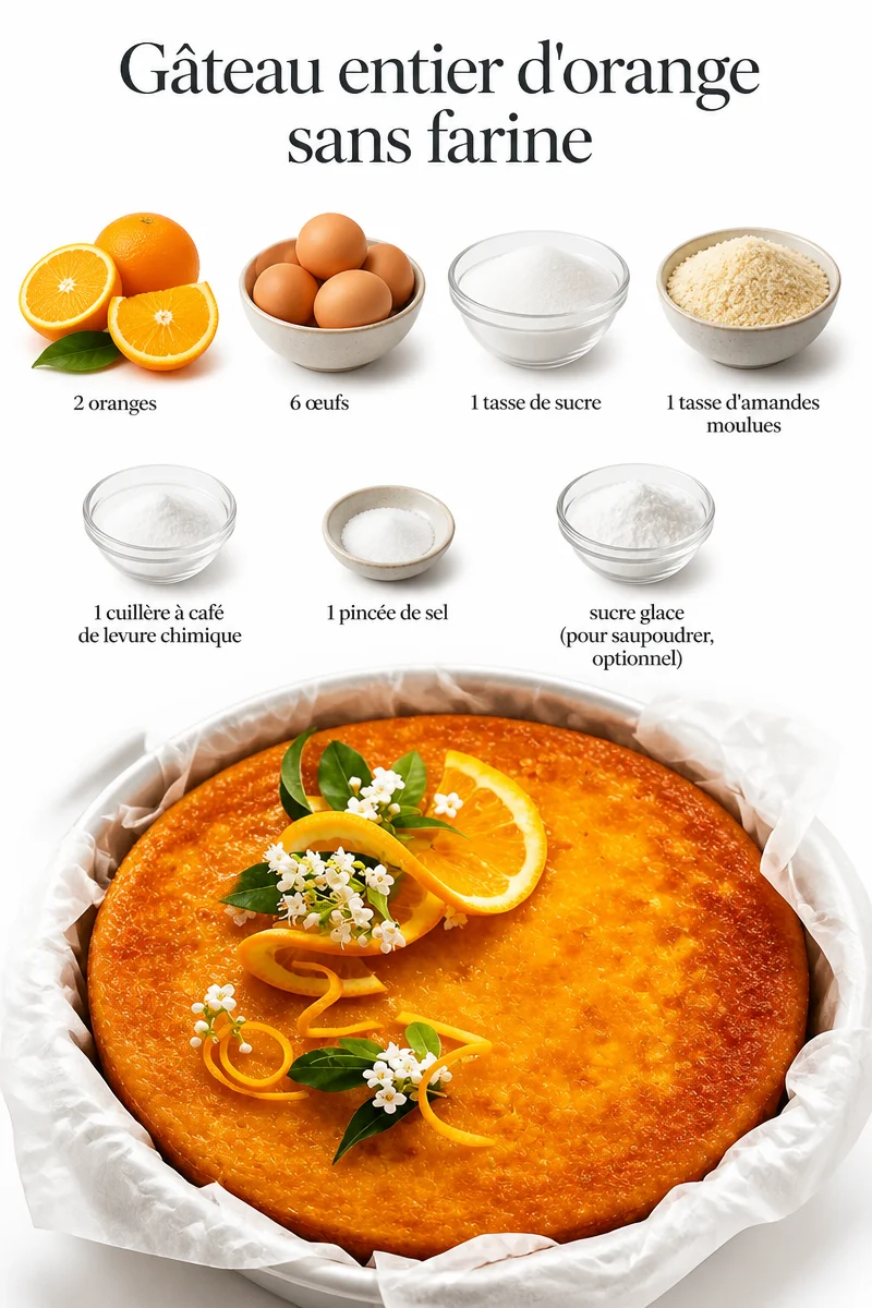 Gâteau entier à l'orange sans farine, moelleux et délicieux, sur une assiette