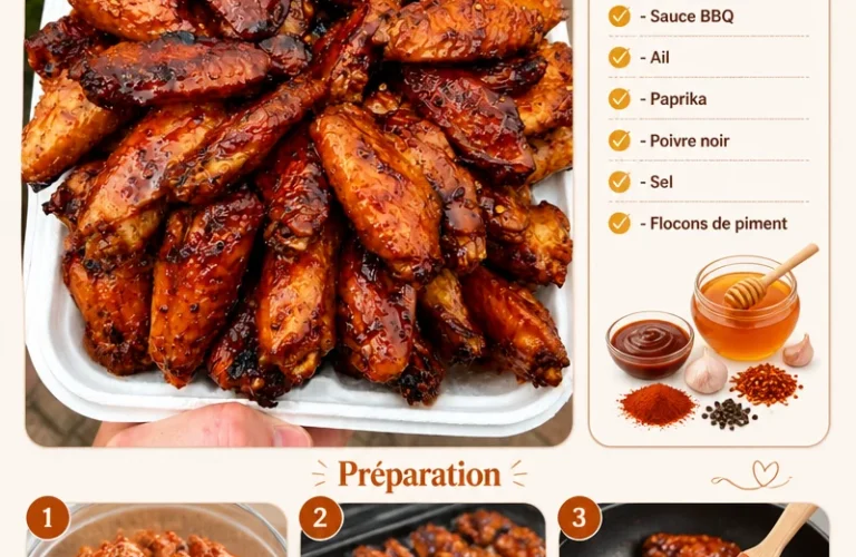 Ailes de poulet BBQ au miel collant délicieusement préparées
