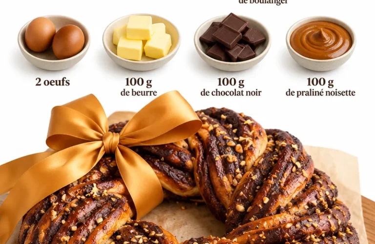 Babka couronne de Noël au chocolat et praliné noisette, idéale pour le brunch