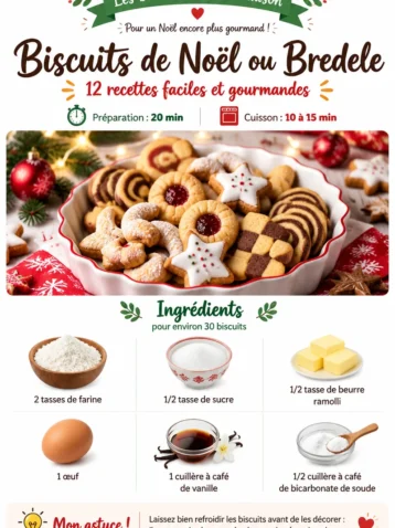 Assortiment de Biscuits de Noël et Bredele sur une table décorée pour les fêtes.