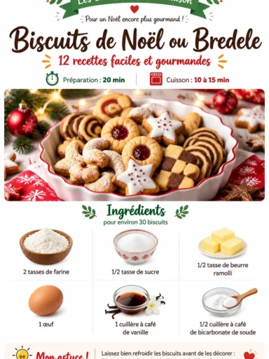 Assortiment de Biscuits de Noël et Bredele sur une table décorée pour les fêtes.