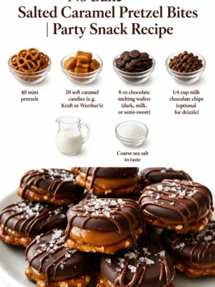 Bouchées de bretzel au caramel salé sans cuisson, délicieuses et faciles à préparer.