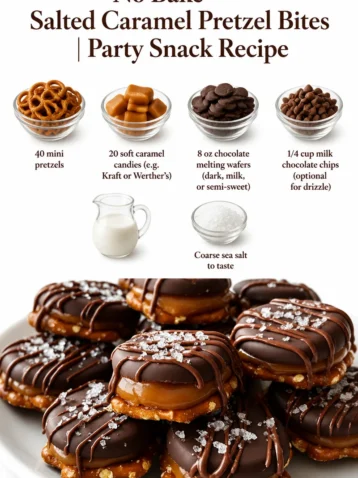 Bouchées de bretzel au caramel salé sans cuisson, délicieuses et faciles à préparer.