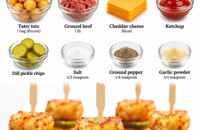 Mini hamburgers garnis servis avec des Tater Tots croustillants.