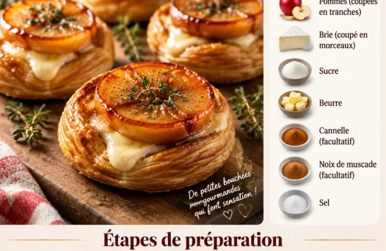Bouchées Tatin aux Pommes et Brie sur une assiette élégante.