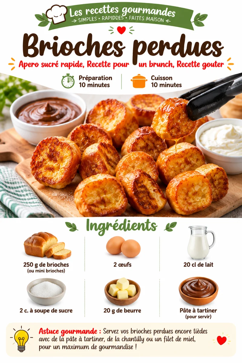 Brioches perdues | Apéro sucré rapide, Recette pour un brunch, Recette goûter rapide