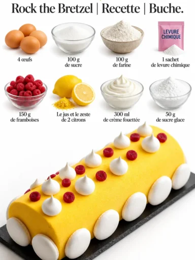 Bûche citron framboise décorée, un dessert éclatant et savoureux pour les fêtes.