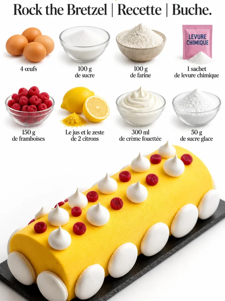 Bûche citron framboise décorée, un dessert éclatant et savoureux pour les fêtes.