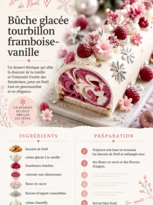 Bûche glacée tourbillon framboise-vanille, dessert glacé festif et savoureux