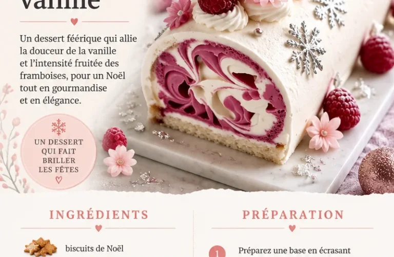 Bûche glacée tourbillon framboise-vanille, dessert glacé festif et savoureux