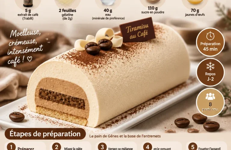 Bûche tiramisu au café façon entremets, dessert élégant pour les fêtes