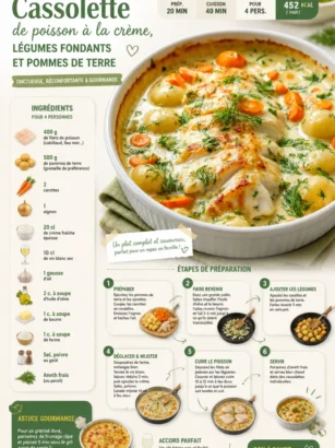 Cassolette de poisson à la crème avec légumes et pommes de terre