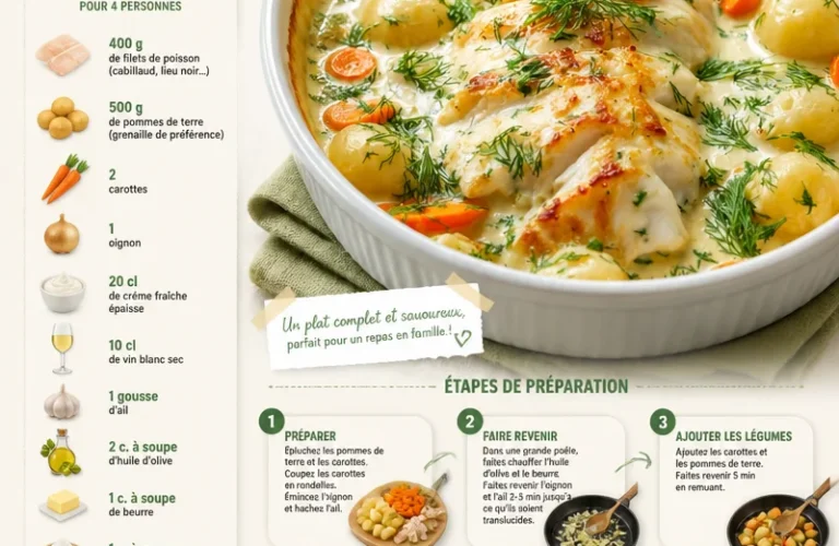 Cassolette de poisson à la crème avec légumes et pommes de terre
