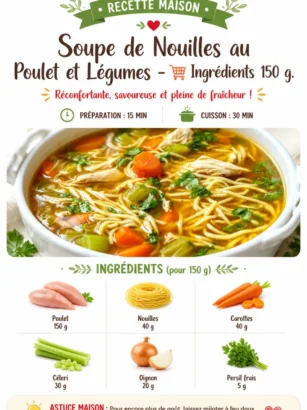 Soupe de nouilles au poulet et légumes dans un bol