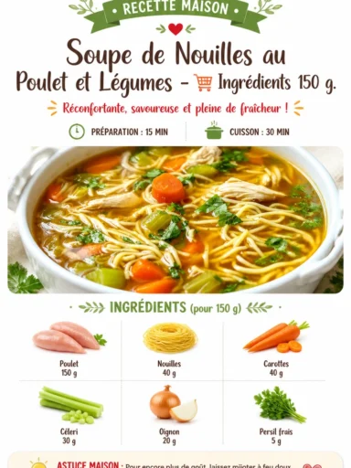 Soupe de nouilles au poulet et légumes dans un bol