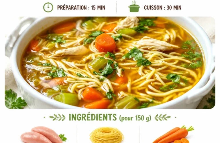 Soupe de nouilles au poulet et légumes dans un bol