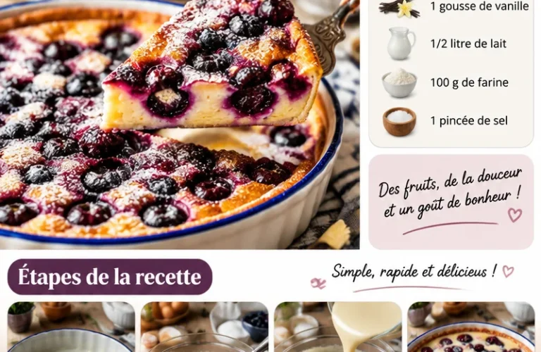 Clafoutis aux cerises, un dessert français classique et savoureux.
