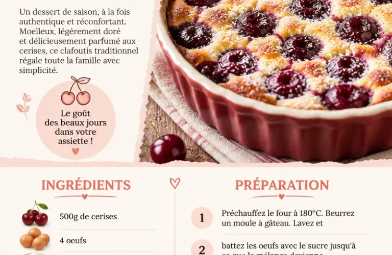 Clafoutis aux cerises traditionnelles, simple et rustique, dessert populaire
