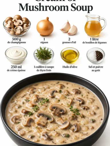 Bol de crème de champignons crémeuse et savoureuse pour un plat réconfortant
