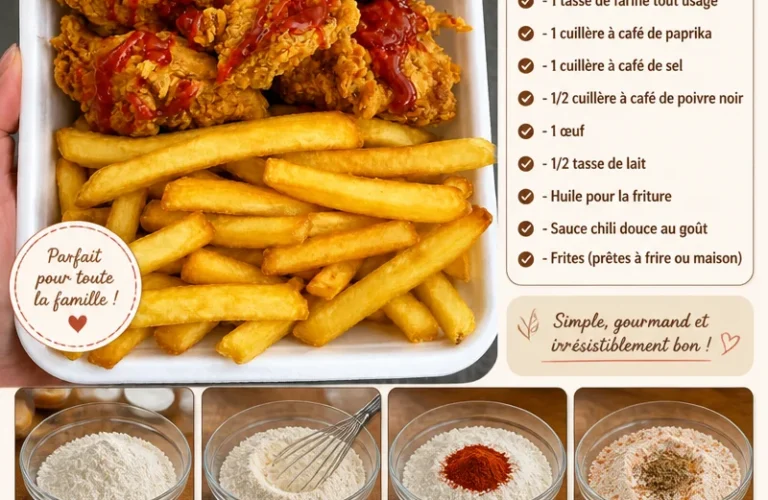 Poulet frit croustillant avec des frites dorées dans une assiette appétissante