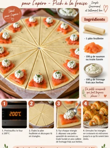 Croissants feuilletés au saumon présentés pour un apéritif élégant