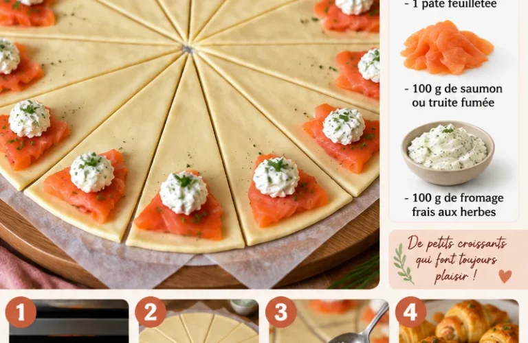 Croissants feuilletés au saumon présentés pour un apéritif élégant