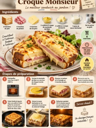 Recette de Croque Monsieur - Sandwich au jambon et fromage par Manuela