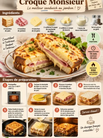 Recette de Croque Monsieur - Sandwich au jambon et fromage par Manuela