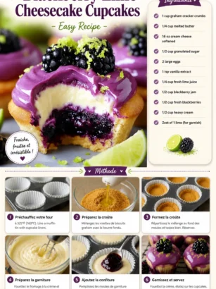 Cupcakes au cheesecake myrtille-lime, dessert délicieux et facile à préparer