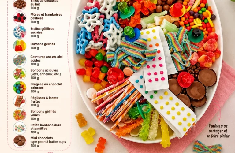Un assortiment de friandises sucrées et colorées pour les gourmands.