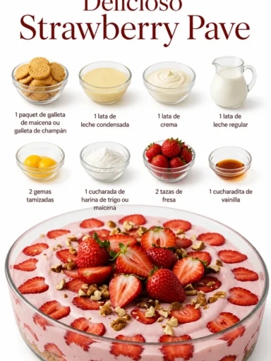 Délicieux dessert Pavé de Fraises avec fraises fraîches et crème, présentation appétissante