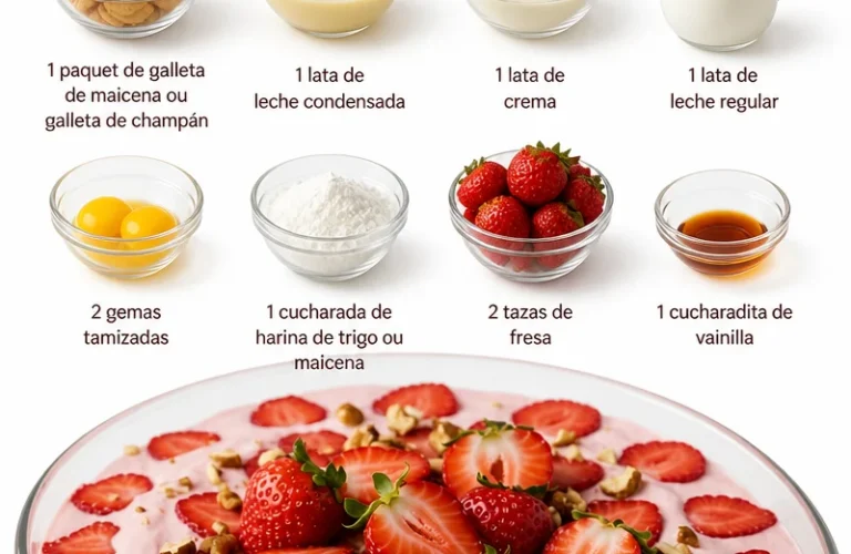 Délicieux dessert Pavé de Fraises avec fraises fraîches et crème, présentation appétissante
