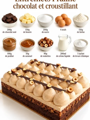 Entremets praliné chocolat avec croustillant, un dessert irrésistible et savoureux.