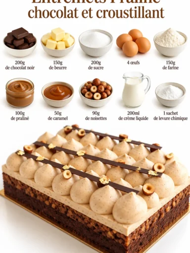 Entremets praliné chocolat avec croustillant, un dessert irrésistible et savoureux.