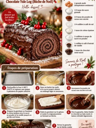 Bûche de Noël au chocolat décorée pour les fêtes de fin d'année