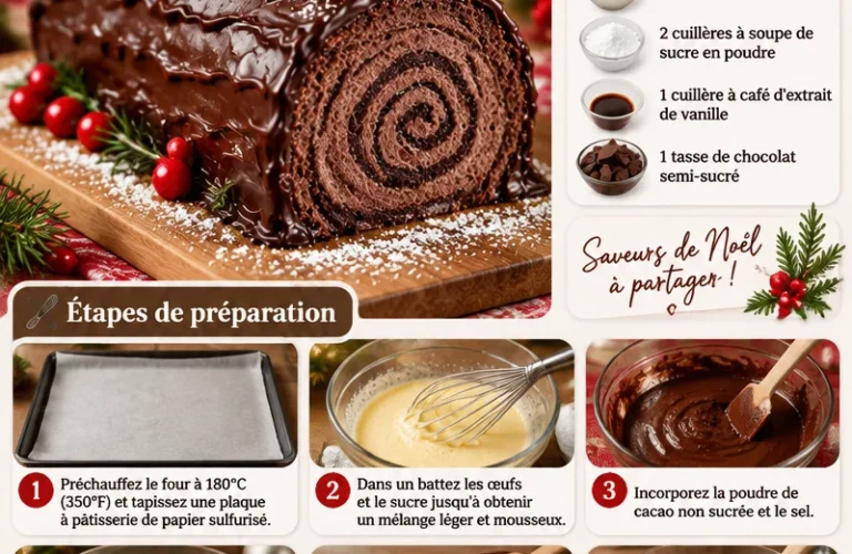 Bûche de Noël au chocolat décorée pour les fêtes de fin d'année