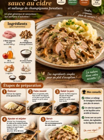Filet mignon avec sauce au cidre et champignons forestiers