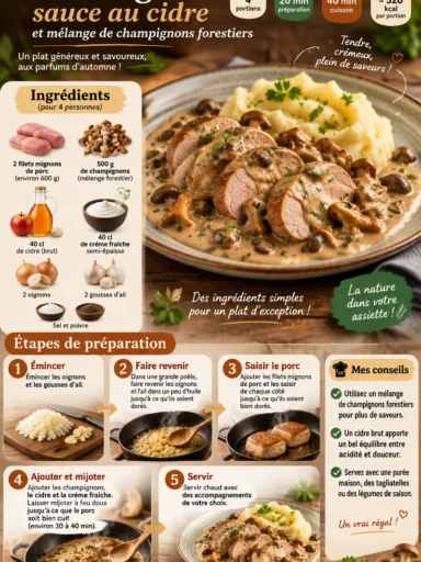 Filet mignon avec sauce au cidre et champignons forestiers