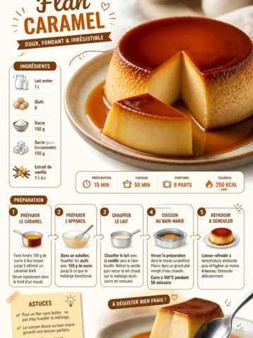 Délicieux flan au caramel, dessert crémeux et sucré, servi dans un plat élégant.