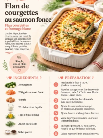Flan de courgettes au saumon fumé, une recette gourmande et légère.