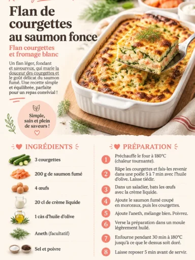 Flan de courgettes au saumon fumé, une recette gourmande et légère.