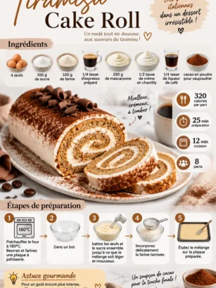 Gâteau roulé Tiramisu, dessert italien avec crème et café