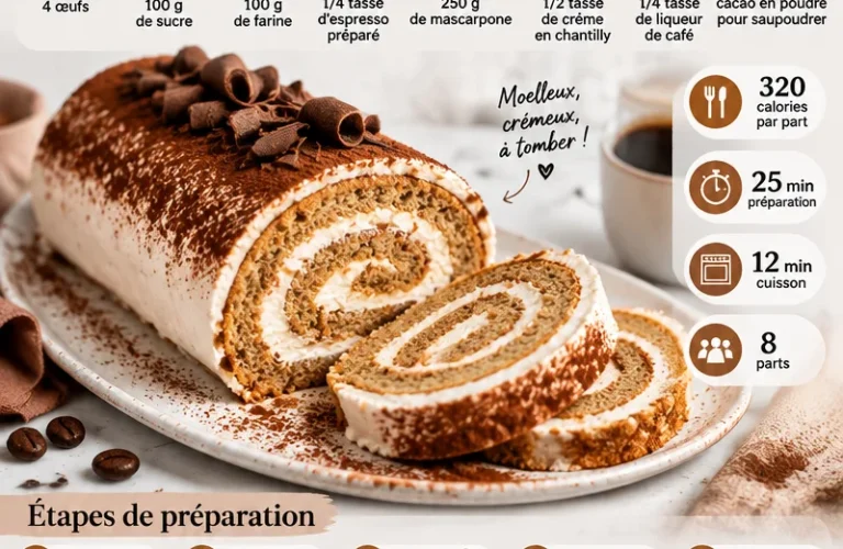 Gâteau roulé Tiramisu, dessert italien avec crème et café