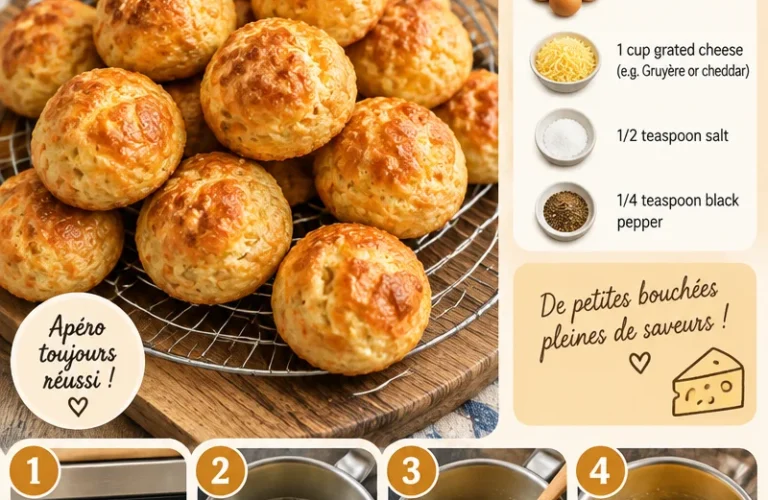 Gougères dorées et légères au fromage, parfaites pour un apéritif savoureux.