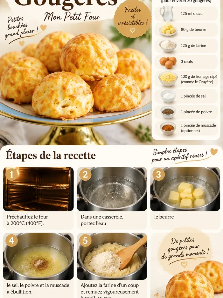 Gougères croustillantes, amuse-bouche au fromage français, recette délicieuse.