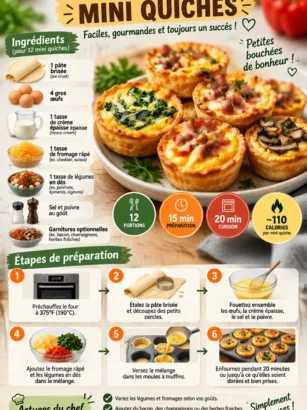 Mini quiches savoureuses cuites dans un moule à muffins, parfaites pour apéritif